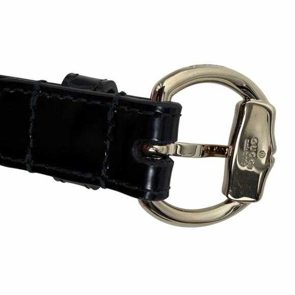 Gucci Thin Leather Belt with Bamboo Buckle Black Silver Size 90/36